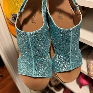 Corkys Carley wedge sz 10 turquoise aqua glitter